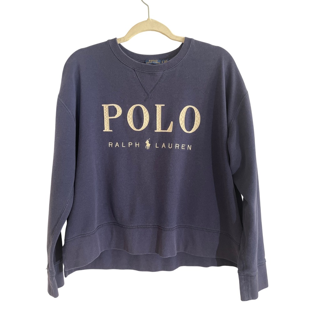 Polo Ralph Lauren Navy Blue Spellout Logo Pullover Sweatshirt Women's L